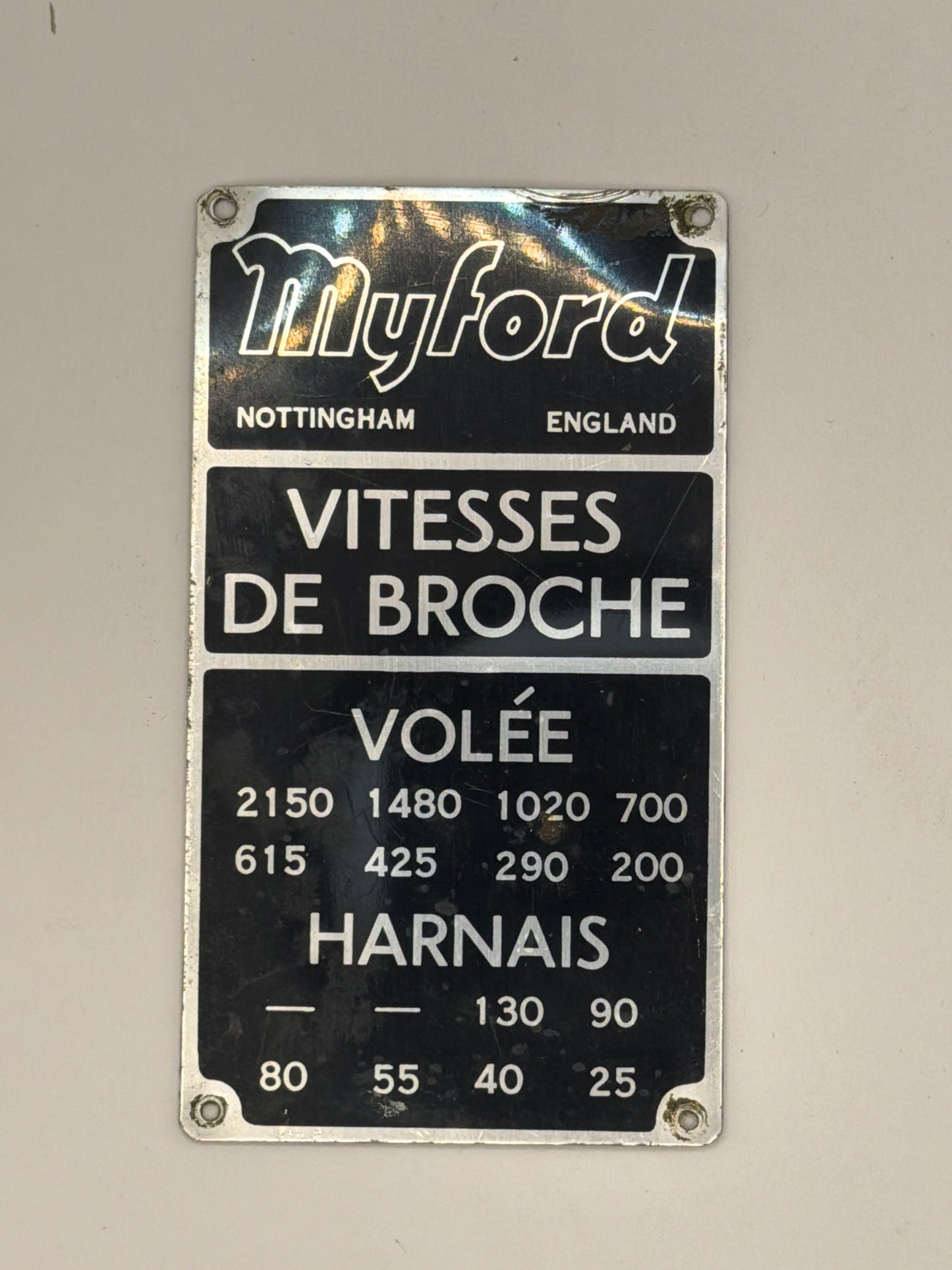 Myford tabel FRANCAIS